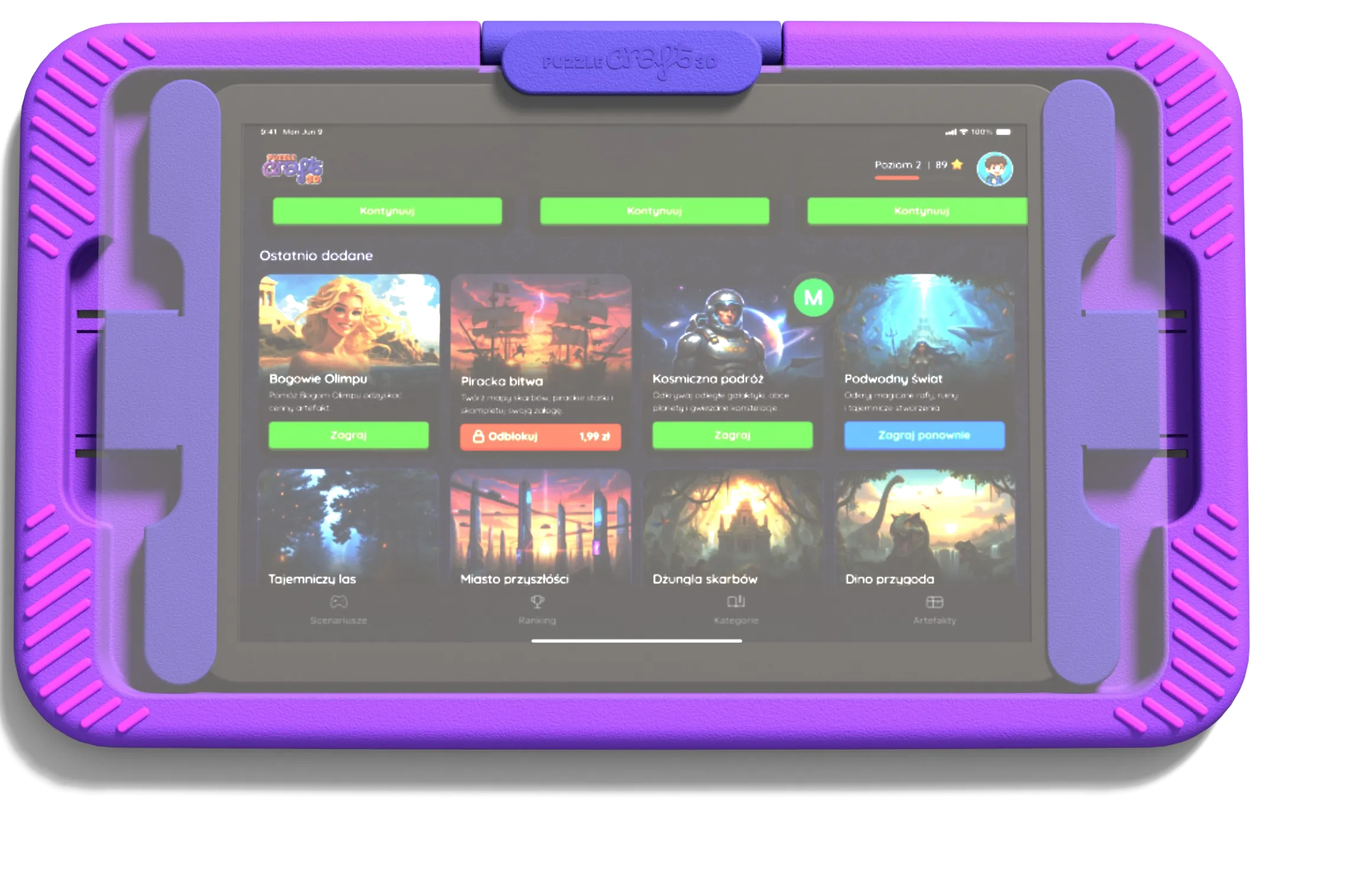 Aplikacja PuzzleCraft3D na tablecie w Holderze